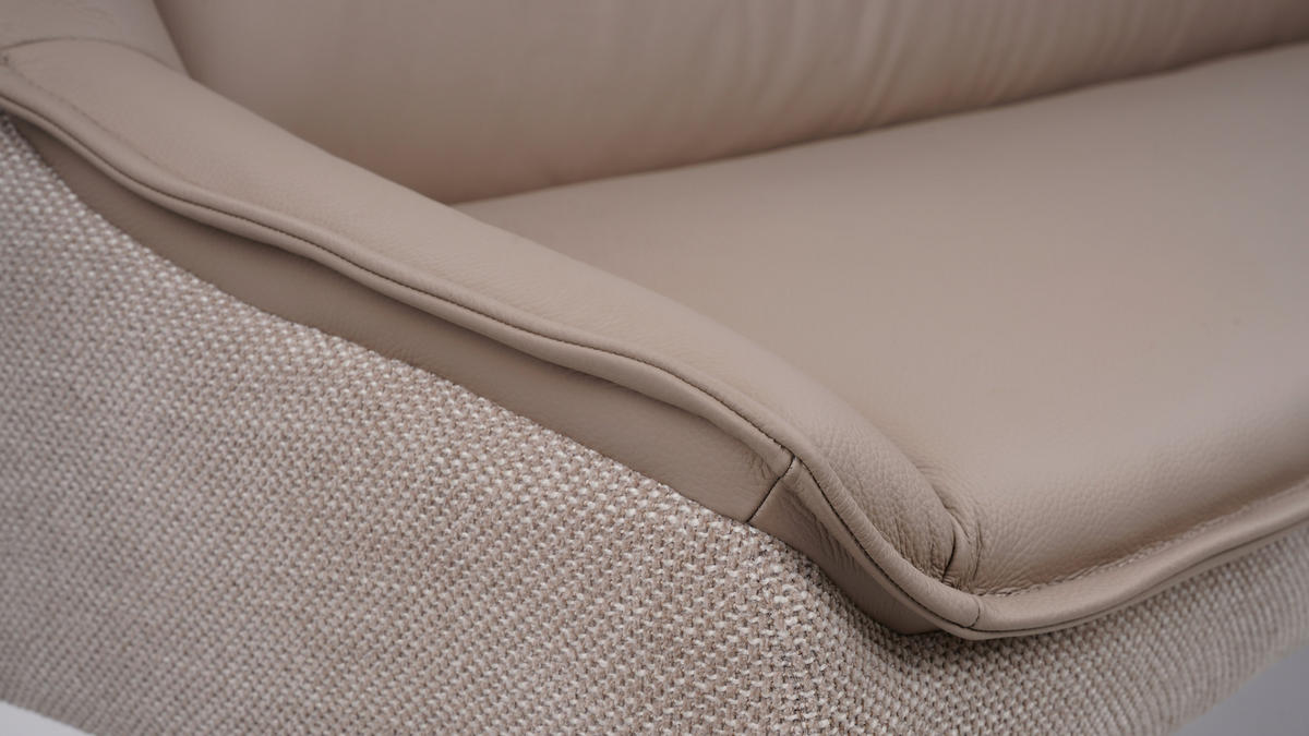 ECKBANK 178/237 cm Webstoff Echtleder Taupe   - Taupe/Schwarz, Design, Leder/Textil (178/237cm) - Novel