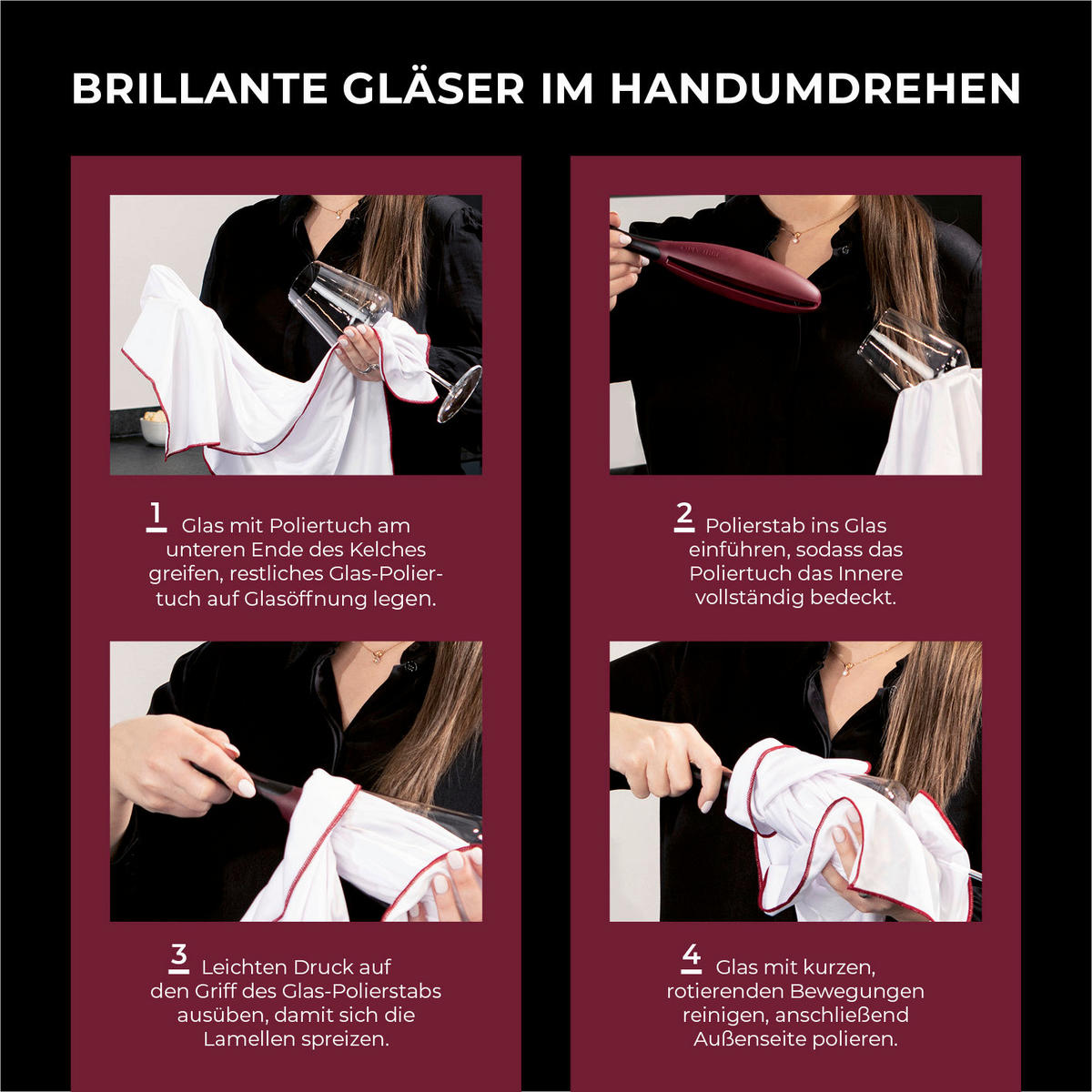 GLAS-POLIERSET Brilamo  - Weinrot, Basics, Kunststoff/Textil (26/6/6cm)