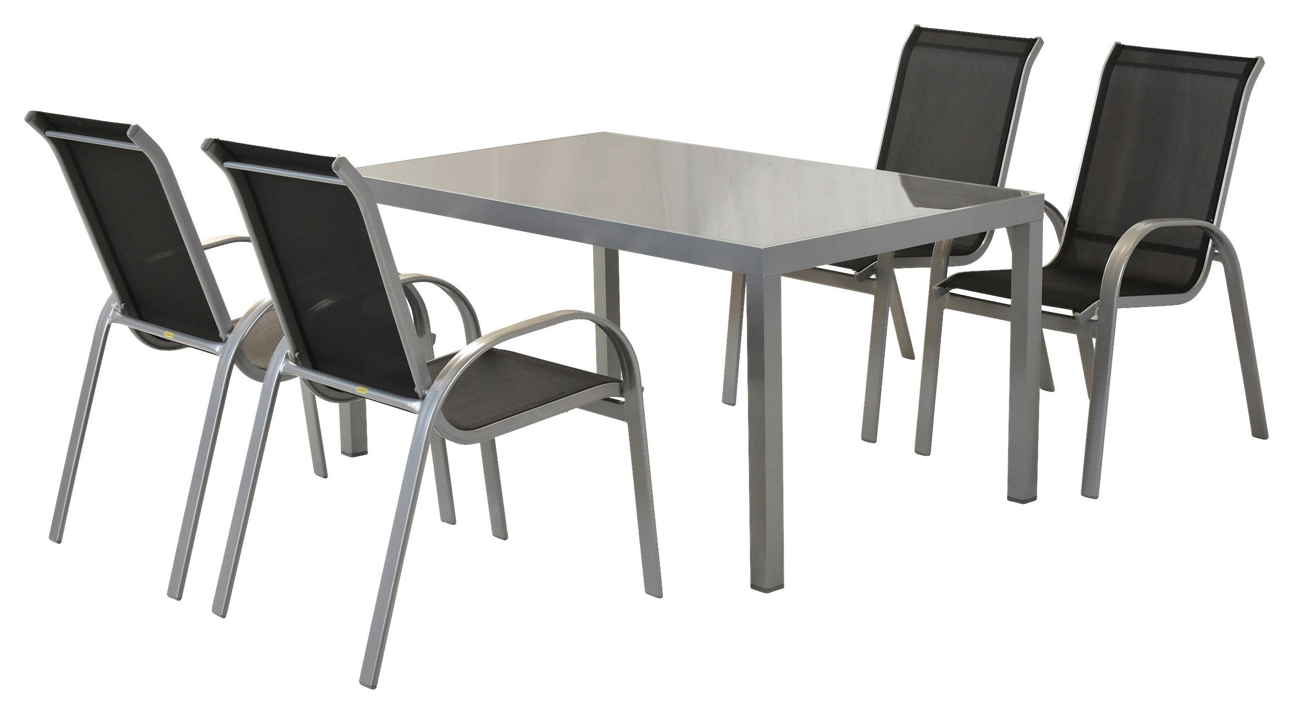 GARTENTISCHGRUPPE Aluminium  - Silberfarben/Schwarz, MODERN, Glas/Textil - Gardenson