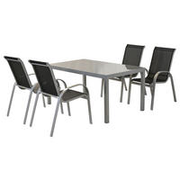 GARTENTISCHGRUPPE  - Silberfarben/Schwarz, MODERN, Glas/Textil - Gardenson