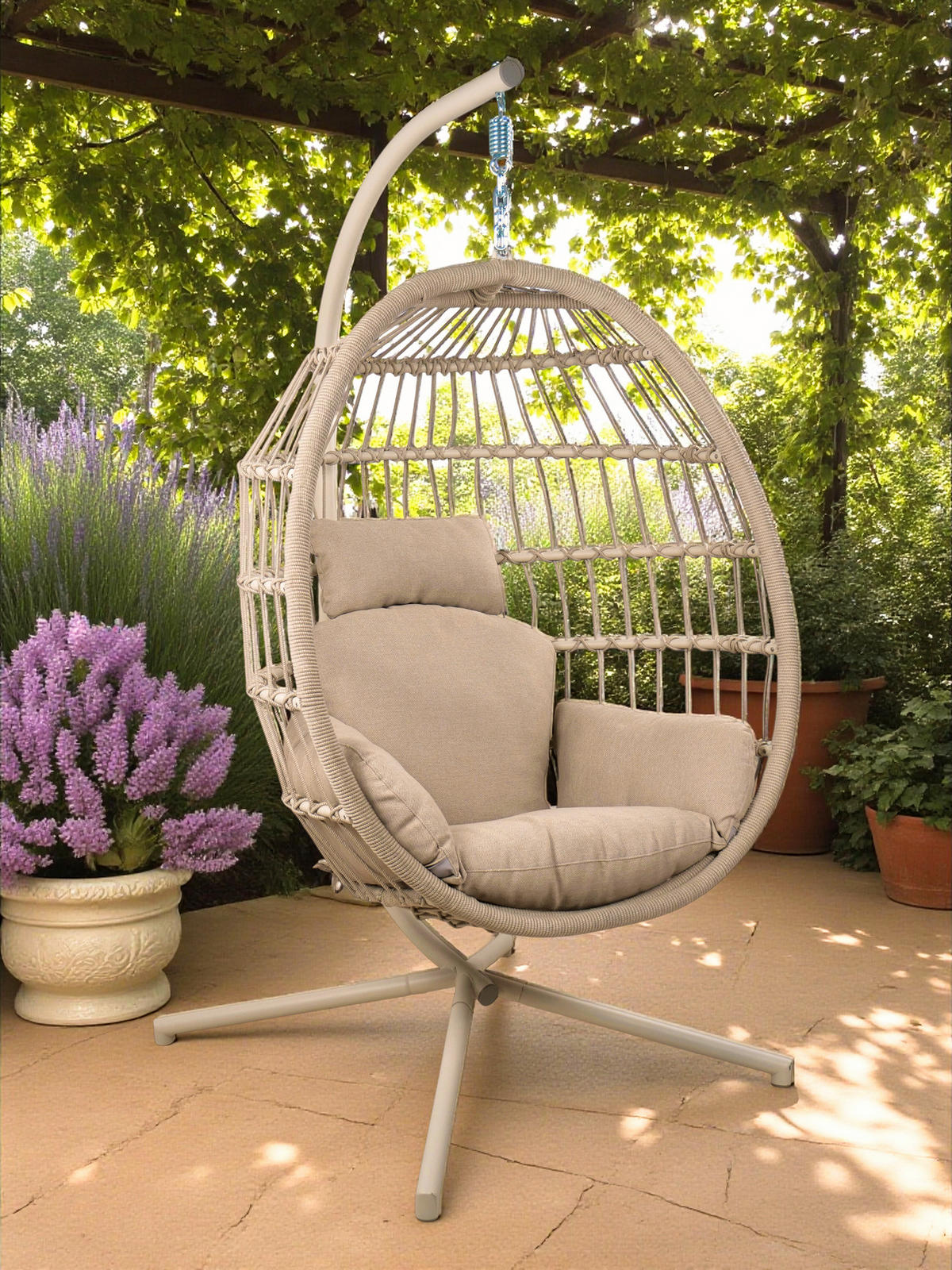 HÄNGESESSEL 110/196/100 cm Stahl  - Elfenbein/Beige, KONVENTIONELL, Textil/Metall (110/196/100cm)