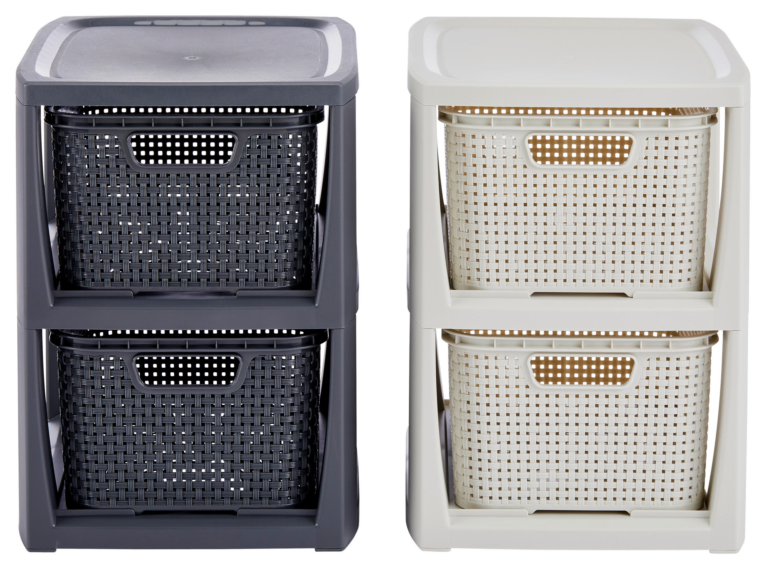 Schubladenbox Rattan Weiß , Anthrazit, 24,1x29,6x33 Cm