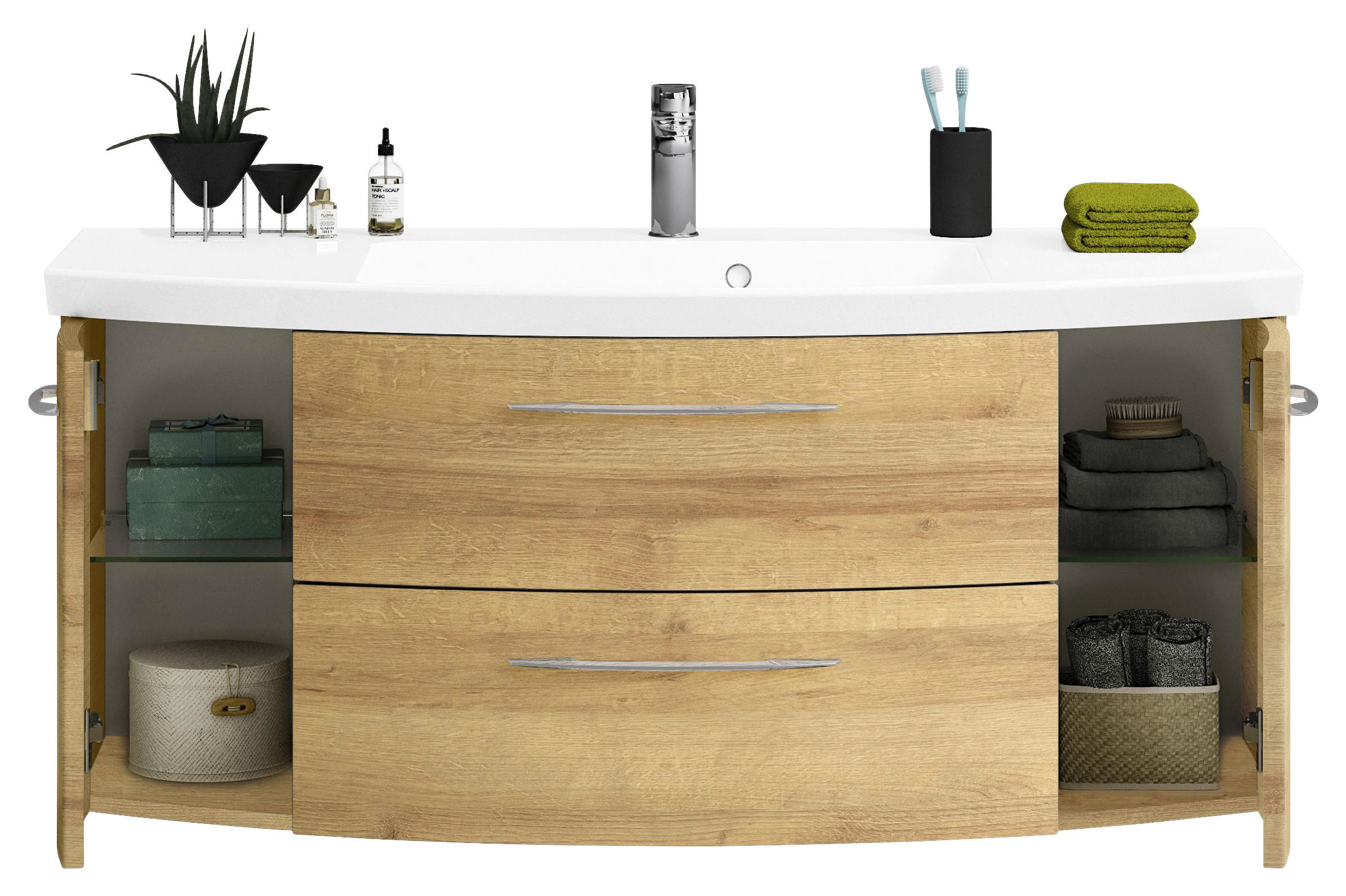 WASCHTISCHKOMBI 121 cm  - Chromfarben/Eichefarben, KONVENTIONELL, Glas/Holzwerkstoff (121cm) - Pelipal