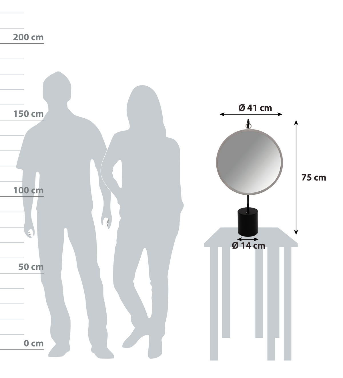 SCHMINKSPIEGEL  - Silberfarben/Schwarz, LIFESTYLE, Glas/Metall (41/75/14cm) - Kayoom