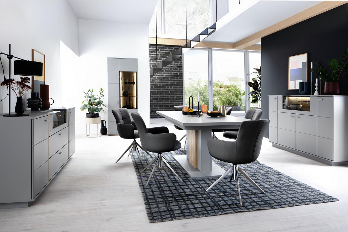 SIDEBOARD 196/87/44 cm  in Grau, Eichefarben  - Eichefarben/Grau, Design, Glas/Holzwerkstoff (196/87/44cm) - MID.YOU