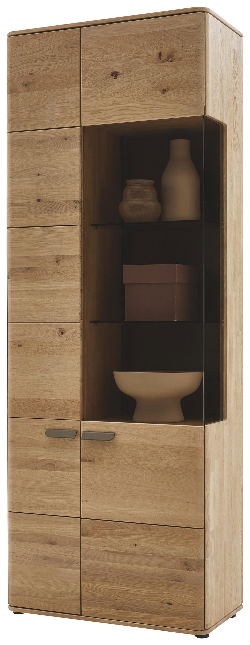 VITRINE  in massiv Wildeiche Wildeiche - Wildeiche/Schwarz, Natur, Glas/Holz (76,9/207/37,1cm) - Valnatura