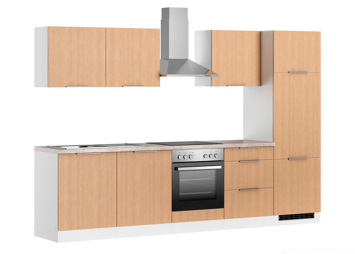KÜCHENBLOCK 300 cm   in Weiss, Eichefarben  - Weiss/Eichefarben, Lifestyle, Holzwerkstoff/Metall (300cm) - Held