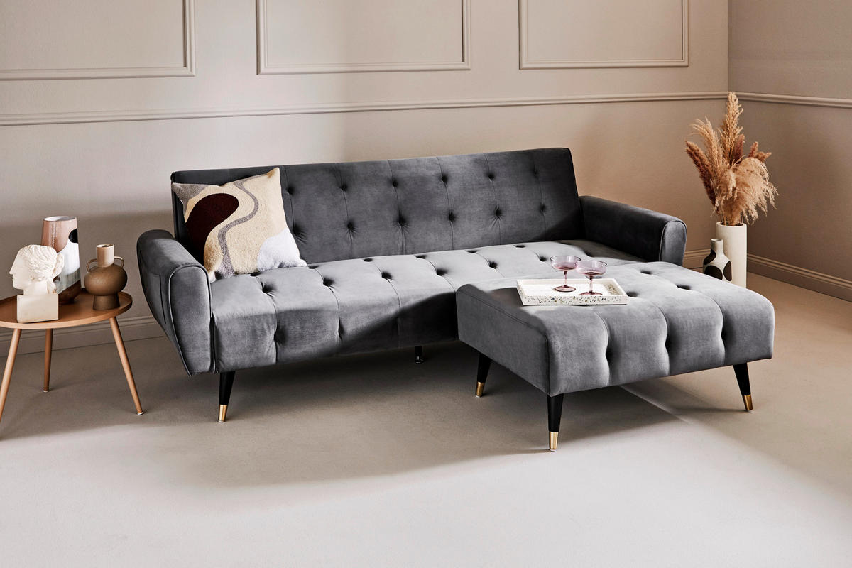 ECKSCHLAFSOFA CHILLAX DREAM CORNER EU Grau Samt  - Goldfarben/Schwarz, MODERN, Holz/Textil (213/153/173cm) - Livetastic