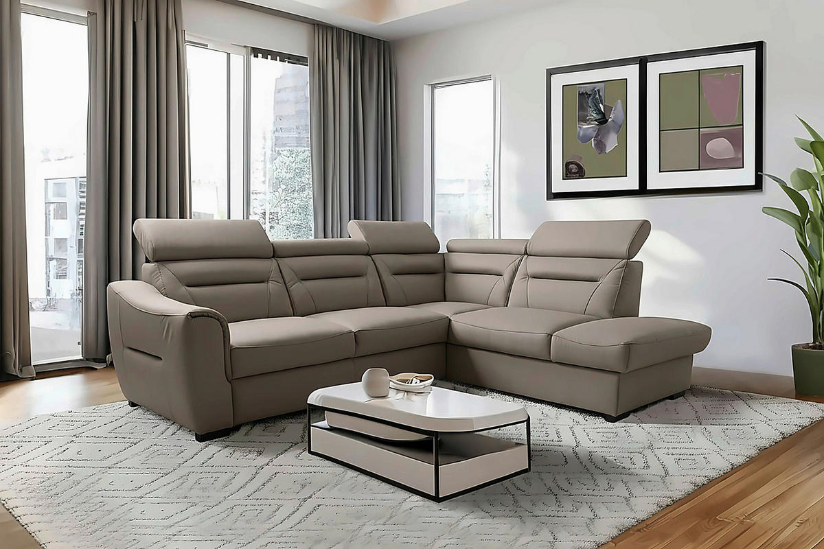 ECKSOFA Lederlook Echtleder Schlammfarben  - Wengefarben/Schlammfarben, Design, Leder/Holz (260/212cm) - Celina Home