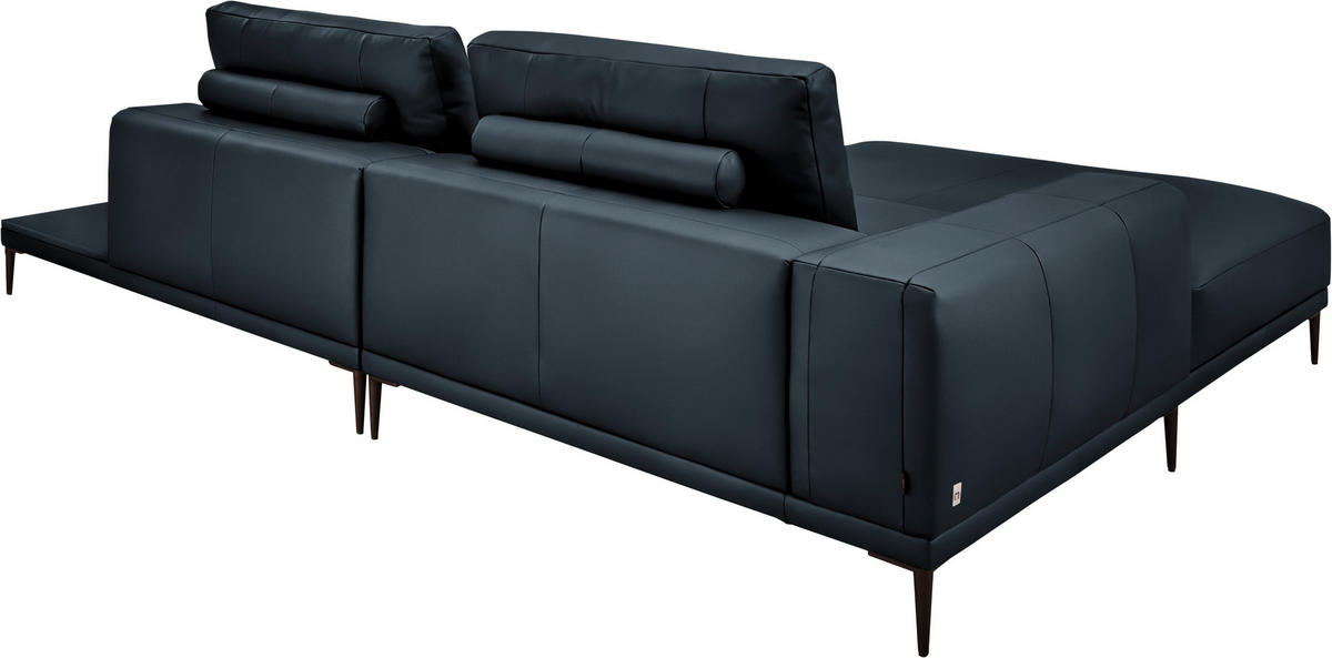 ECKSOFA Echtleder Dunkelblau  - Schwarz/Dunkelblau, Design, Leder/Metall (201/304cm) - Belluti