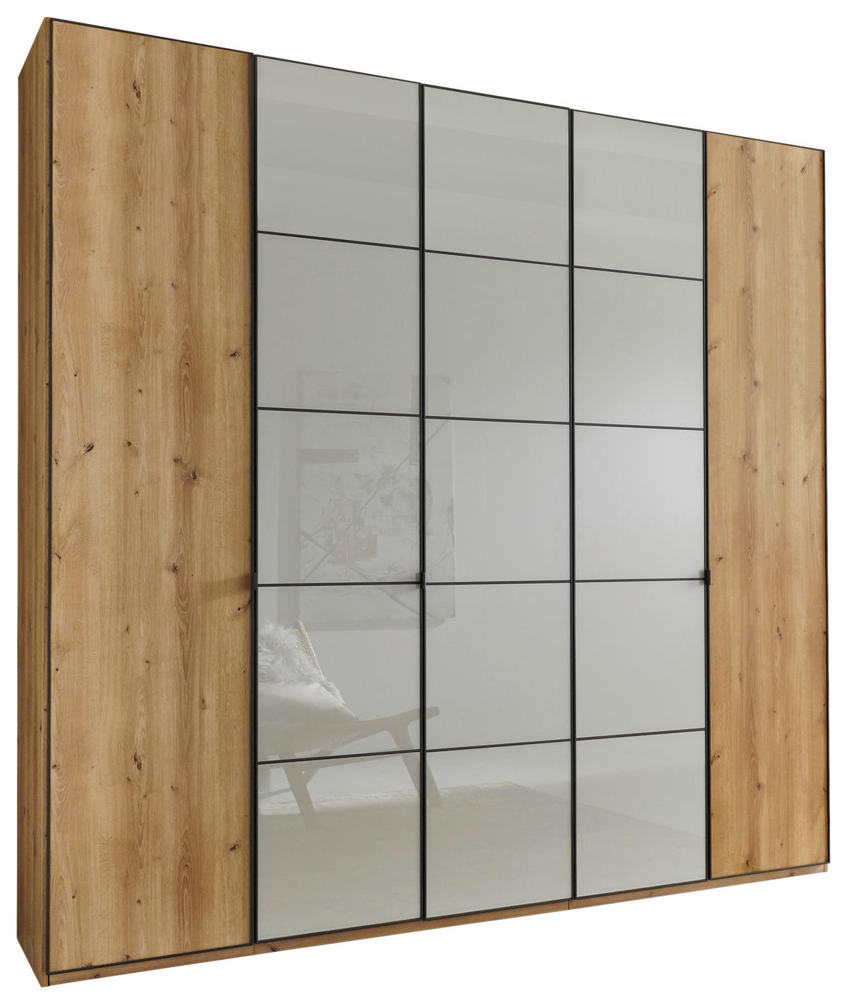 DREHTÜRENSCHRANK  in Champagner, Eiche Bianco  - Schieferfarben/Eiche Bianco, MODERN, Glas/Holzwerkstoff (250/236/58cm) - Novel