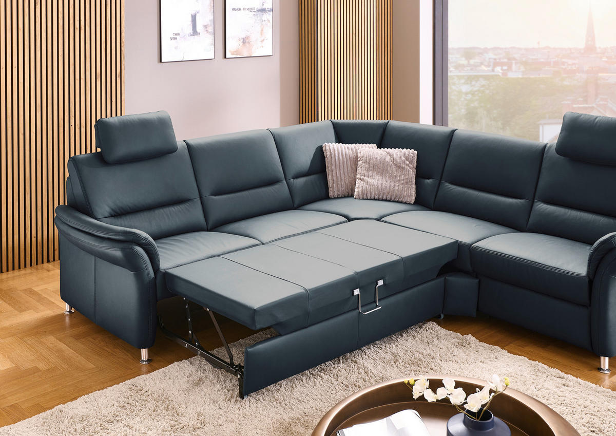 ECKSOFA Beldomo Premium Blaugrau Echtleder  - Blaugrau/Alufarben, KONVENTIONELL, Leder/Metall (262/262cm) - Beldomo Premium