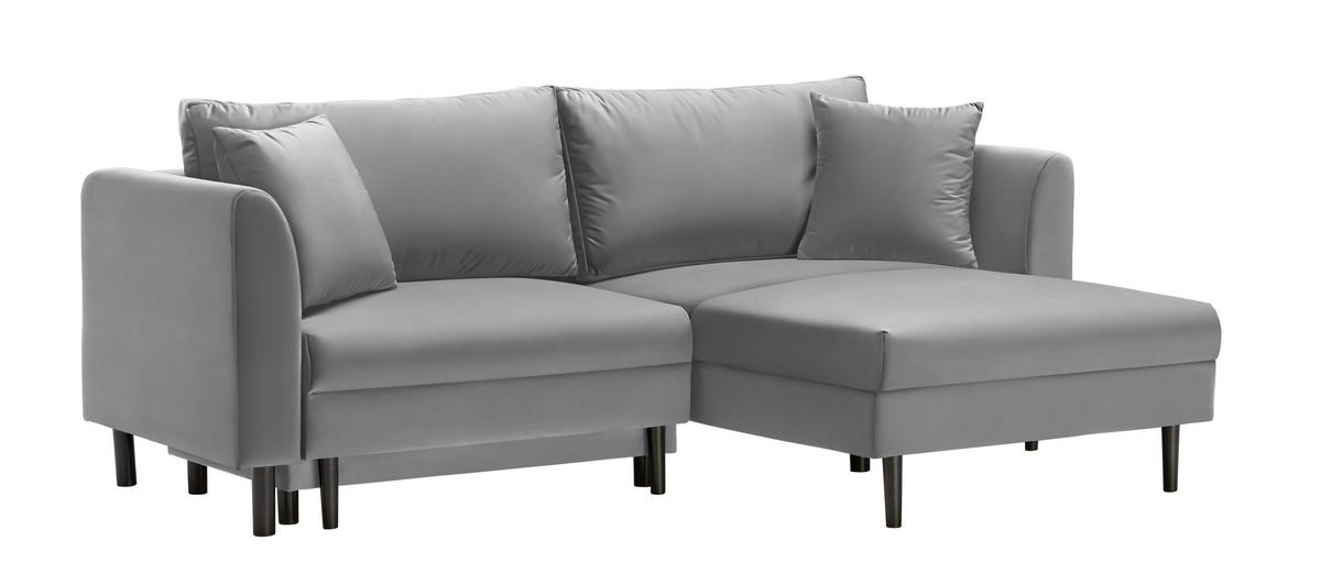 ECKSOFA Hellgrau Velours  - Hellgrau/Schwarz, Design, Holz/Textil (235/165cm) - Ti'me