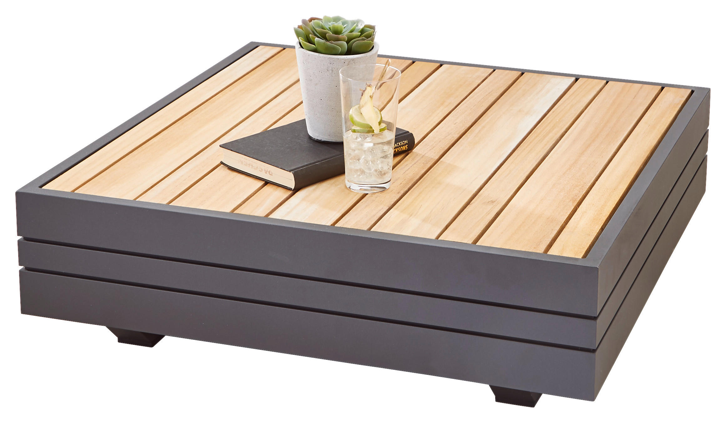 LOUNGETISCH 74/74/22,5 cm Holz, Metall  - Graphitfarben/Teakfarben, Design, Holz/Metall (74/74/22,5cm) - Zebra 
