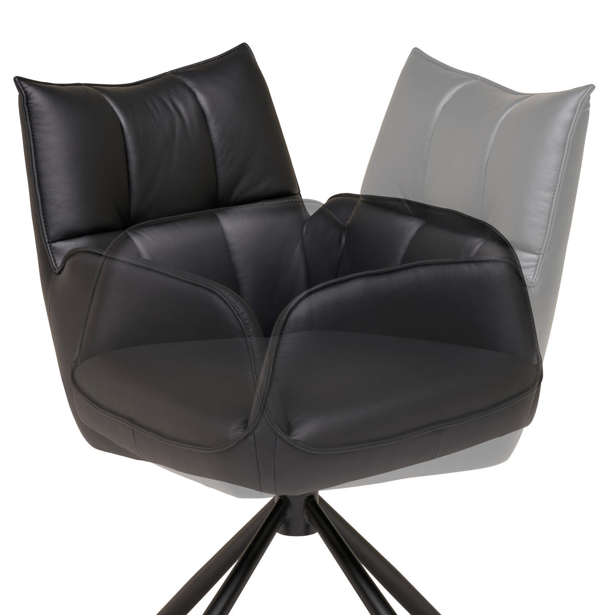STOLICA S NASLONOM ZA RUKE  crna  koža      - crna, Moderno, koža/metal (58,5/87,5/61cm) - Livetastic