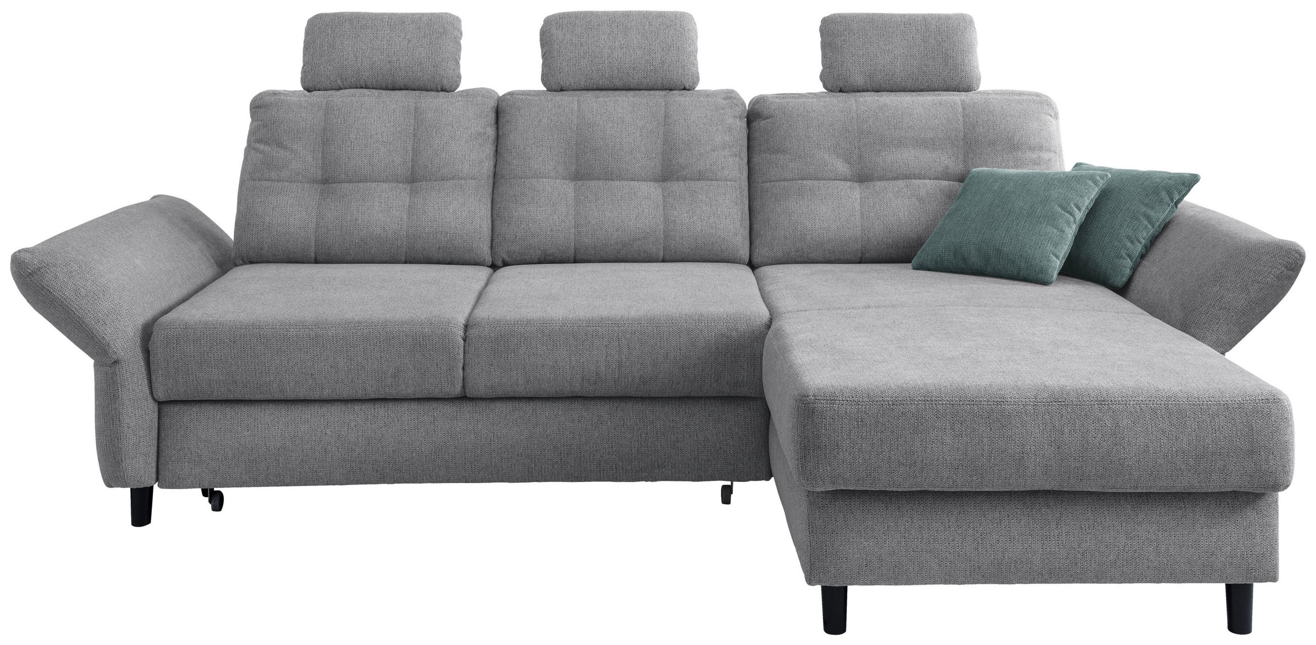 ECKSOFA Silberfarben Chenille Zierkissen, Bettkasten, Schlaffunktion, Armteilverstellung, Sitztiefenverstellung, Kopfstütze, Liegefläche im Originalstoff  - Mintgrau/Silberfarben, MODERN, Holz/Textil (250-280/176cm) - Livetastic