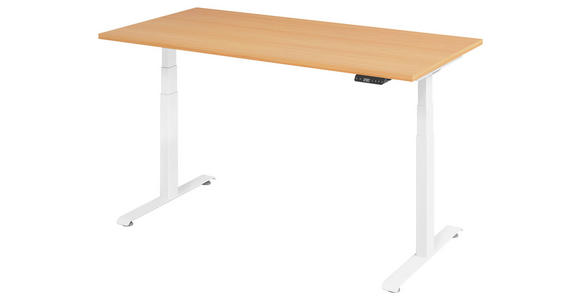 SCHREIBTISCH 160/80/64,5-129,5 cm Weiß, Buchefarben höhenverstellbar  - Buchefarben/Weiß, KONVENTIONELL, Holzwerkstoff/Metall (160/80/64,5-129,5cm) - Venda