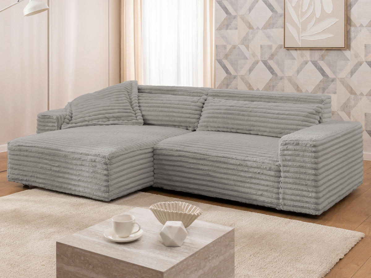 ECKSOFA Cord Grau  - Schwarz/Grau, Design, Kunststoff/Textil (251/142cm) - P & B