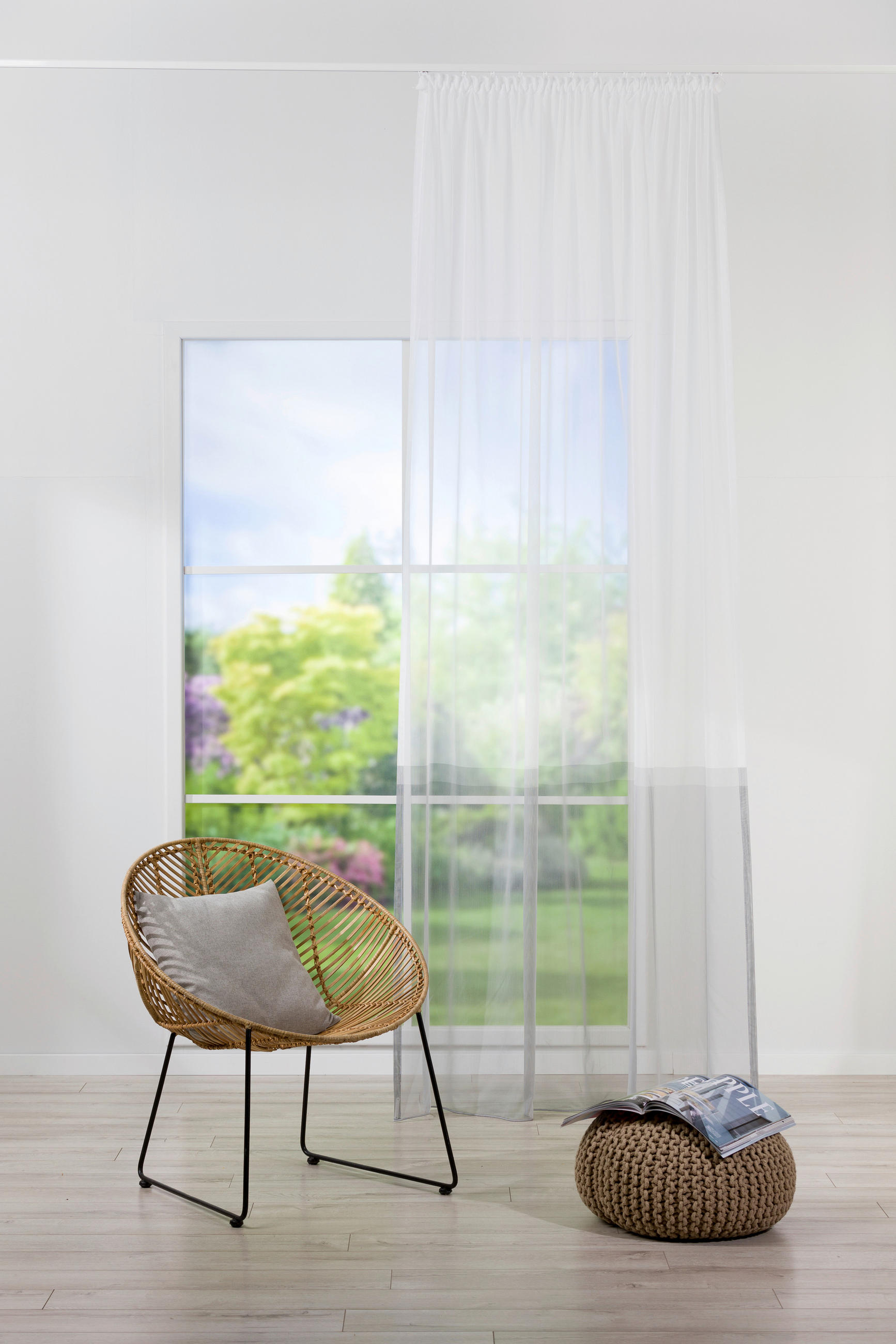 Perdea Confecționată transparent  - albastru/alb, Basics, textil (24/31/2cm)