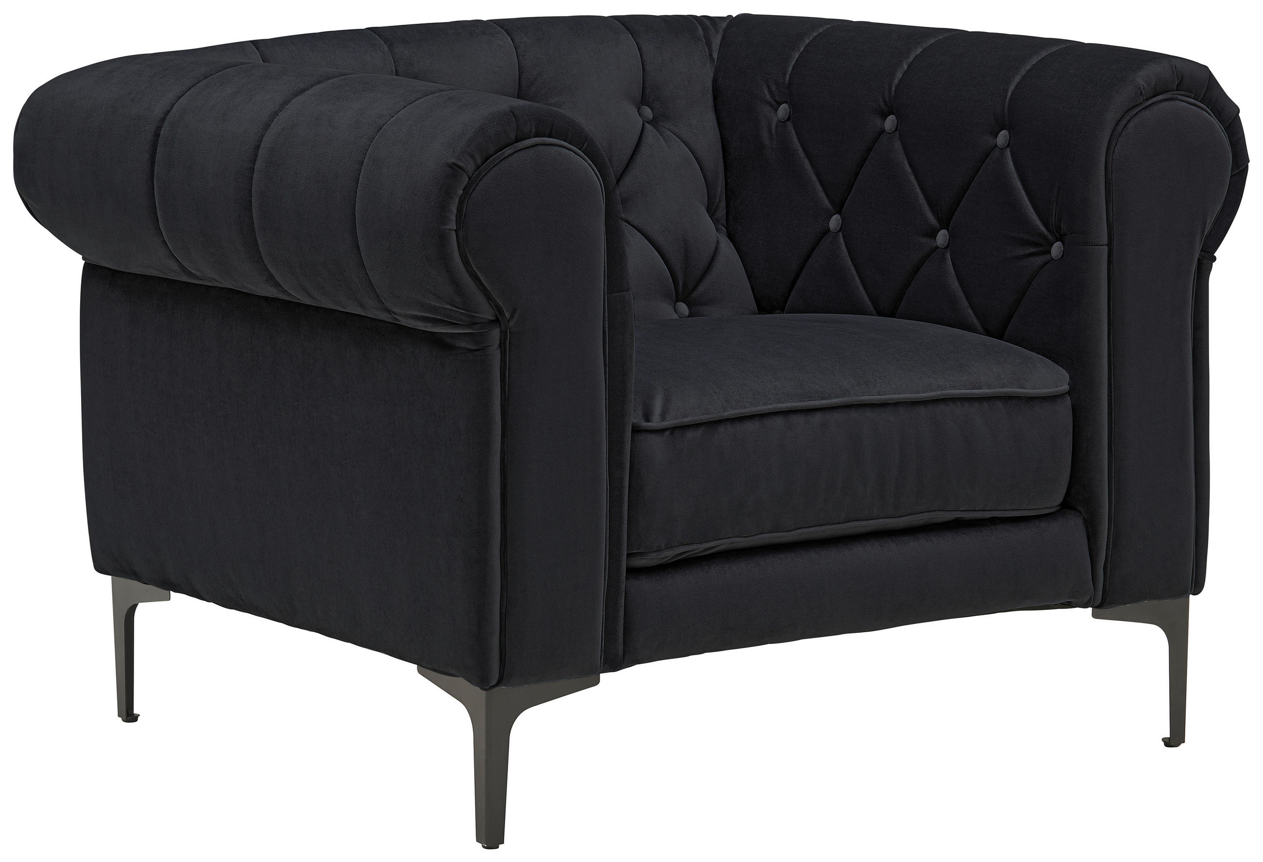 CHESTERFIELD-SESSEL Samt Schwarz - Schwarz, Trend, Textil/Metall (105/75/90cm) - Ambia Home