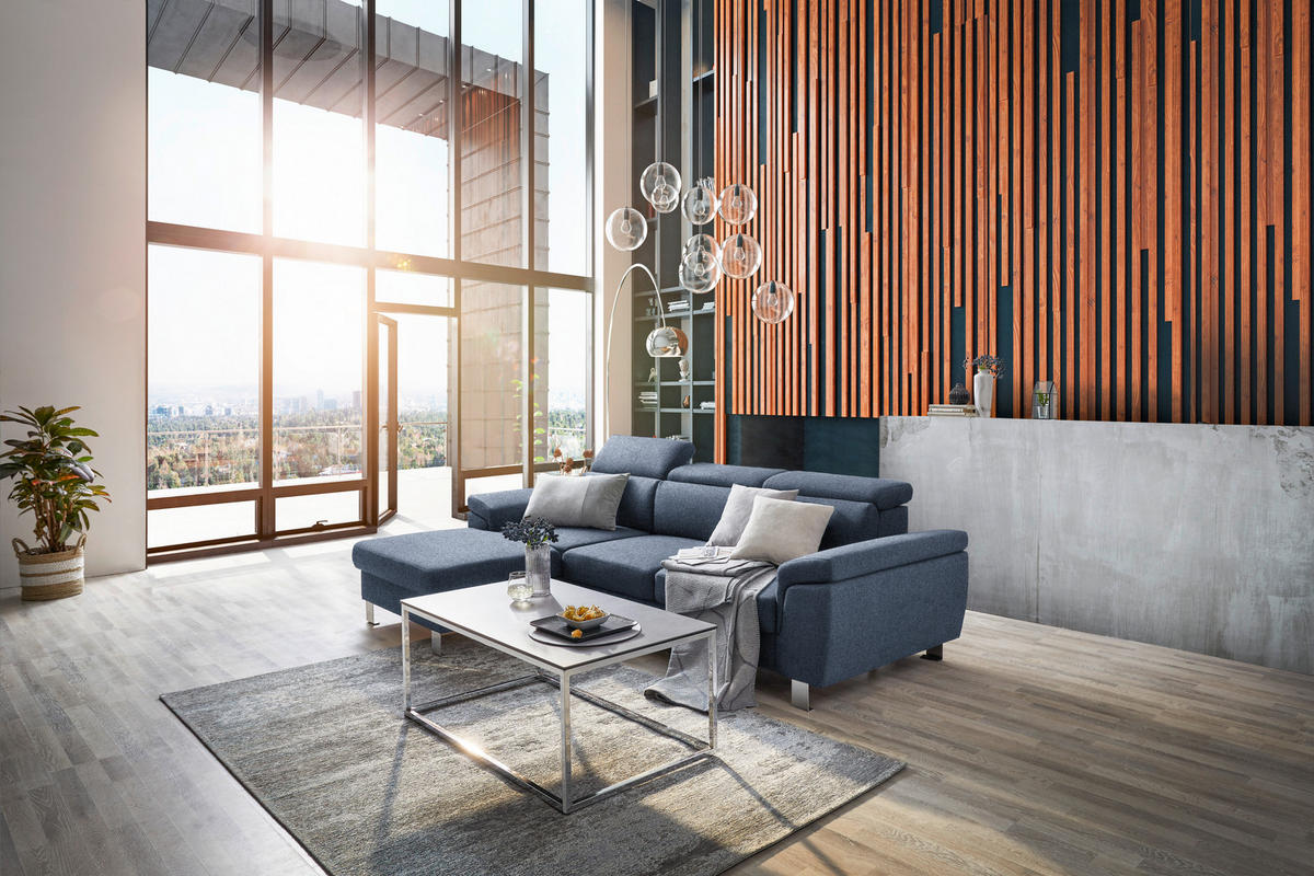 ECKSOFA in Webstoff Blau  167/250 cm  - Blau/Silberfarben, Design, Textil/Metall (167/250cm) - Xora