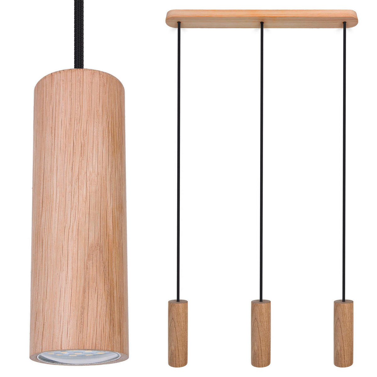 ZÁVĚSNÉ SVÍTIDLO, 52/90-140 cm  - černá/přírodní barvy, Natur, dřevo (52/90-140cm)