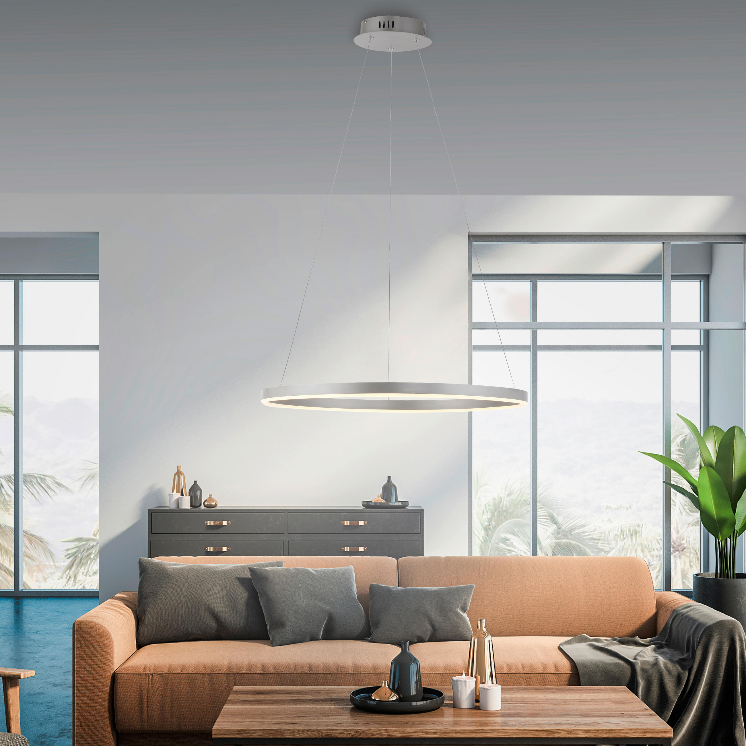 LED-HÄNGELEUCHTE Ritus 58,5/58,5/120 cm   - Alufarben, Design, Kunststoff/Metall (58,5/58,5/120cm)