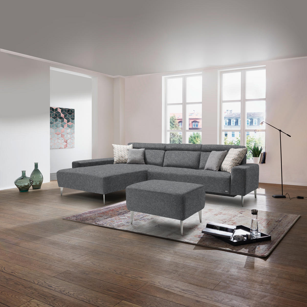 ECKSOFA  in Mikrovelours Grau  205/308 cm  - Alufarben/Grau, Design, Textil/Metall (205/308cm) - Sedda