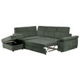 ECKSOFA Dunkelgrün Flachgewebe Bettkasten, Schlaffunktion, Rücken echt, Liegefläche im Originalstoff  - Dunkelgrün/Schwarz, KONVENTIONELL, Kunststoff/Textil (235/280cm) - Carryhome
