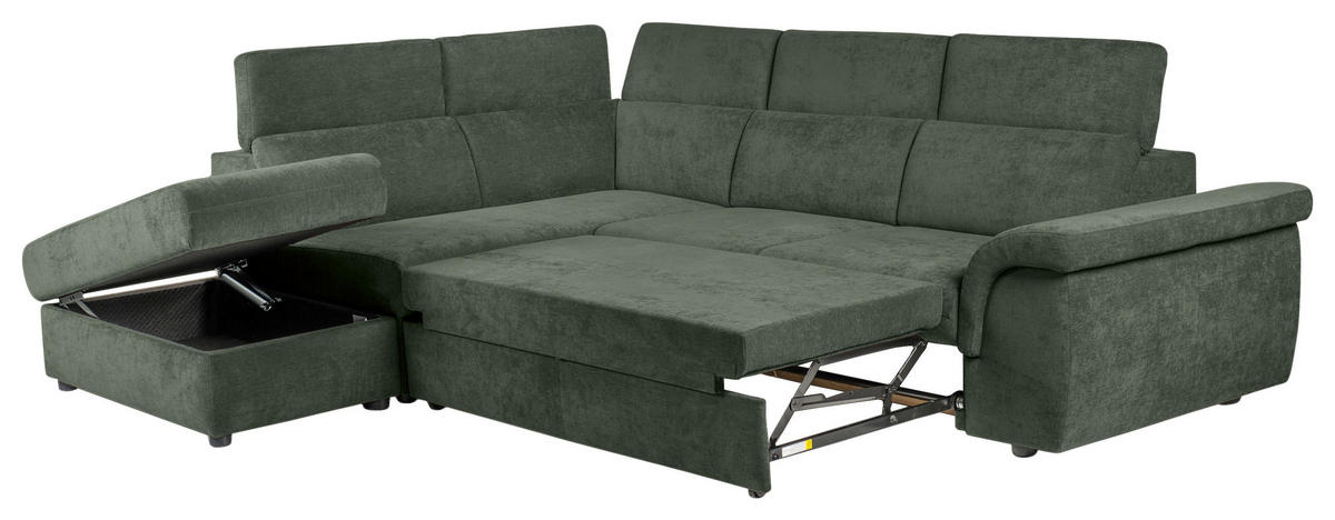 ECKSOFA Dunkelgrün Flachgewebe  - Dunkelgrün/Schwarz, KONVENTIONELL, Kunststoff/Textil (235/280cm) - Carryhome