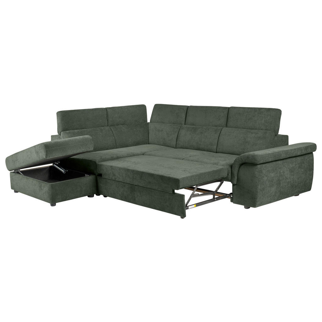Thumbnail - Carryhome Ecksofa, Dunkelgrün, Textil, 4-Sitzer, Ottomane links, L-Form, 280x235 cm, Stoffauswahl, Liegefunktion, seiten...