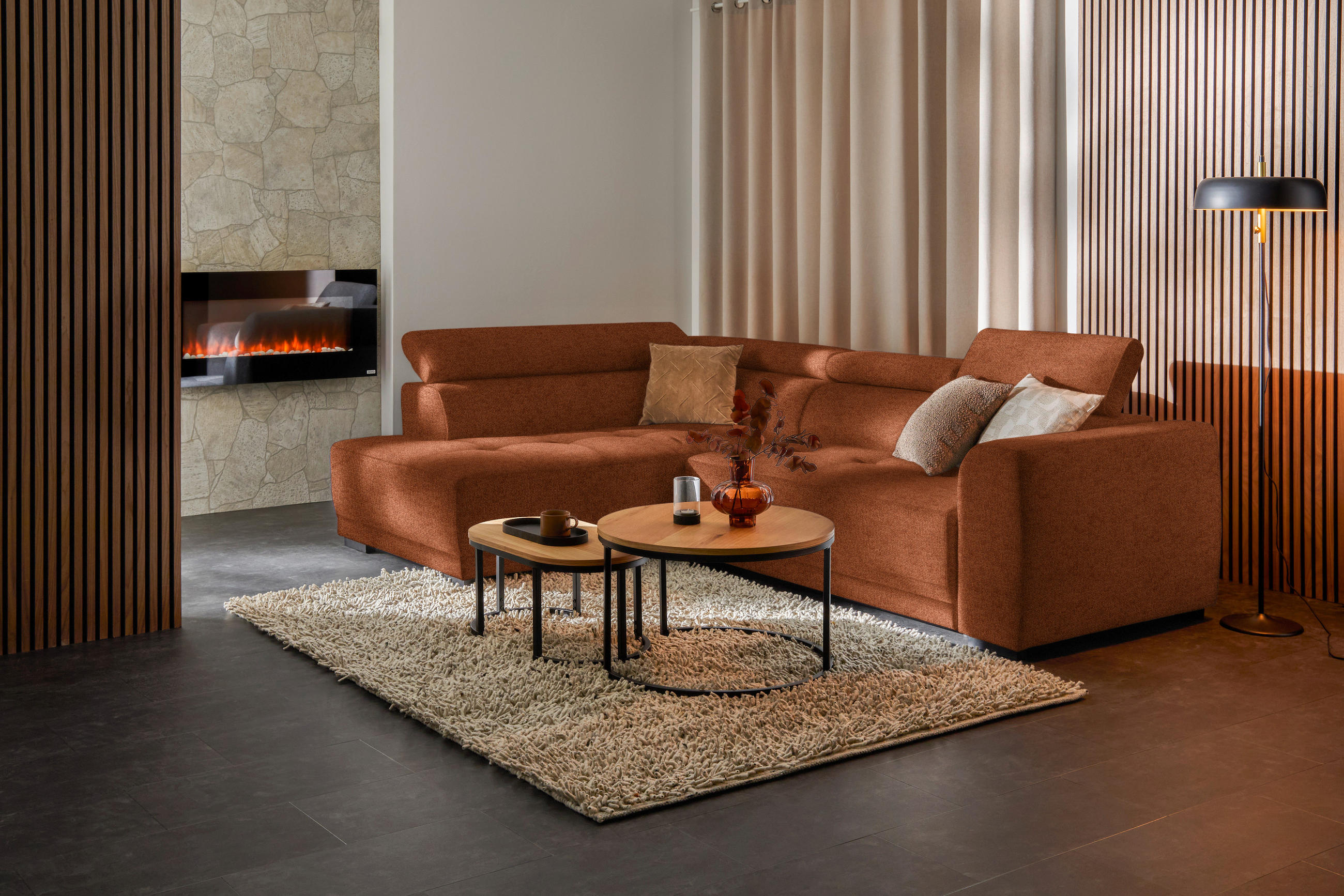 ECKSOFA in Struktur Rostfarben  - Rostfarben/Schwarz, Design, Kunststoff/Textil (205/284cm) - MID.YOU