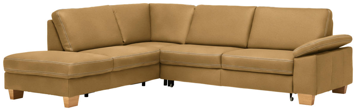 ECKSOFA  in Echtleder Currygelb  235/274 cm  - Currygelb/Eichefarben, KONVENTIONELL, Leder/Holzwerkstoff (235/274cm) - Beldomo Premium
