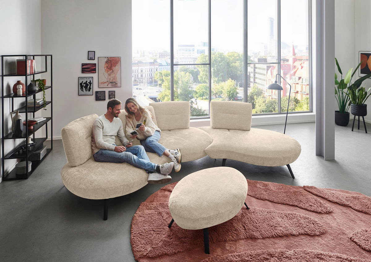 BIGSOFA Flachgewebe Creme  - Creme/Schwarz, Design, Textil/Metall (456/93/138cm) - Moderano