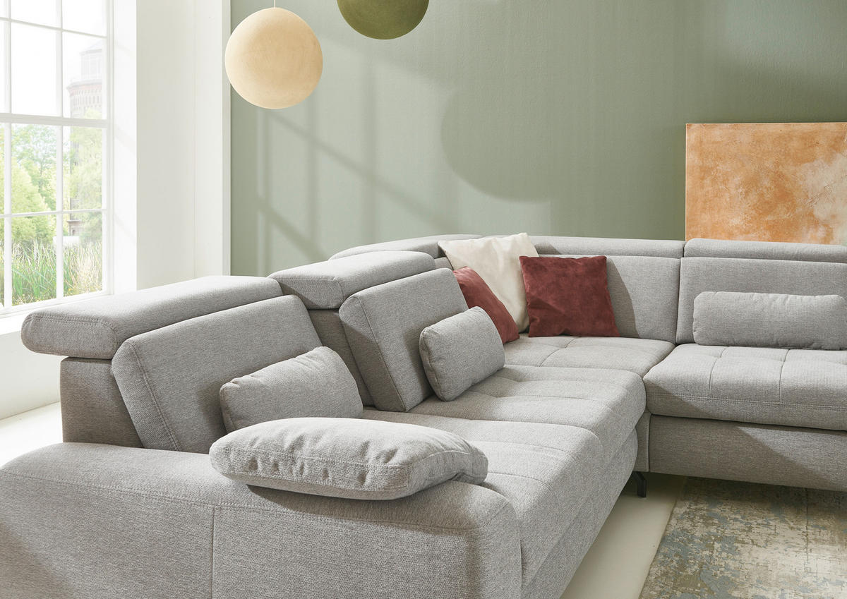 ECKSOFA Hellgrau Chenille  - Hellgrau/Schwarz, Design, Textil/Metall (310/220cm) - Beldomo Style