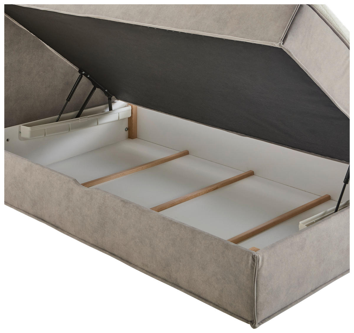 BOXBETT 180/200 cm,  in Hellgrau, Bettkasten, Topper, H3 + H3 = fest  - Hellgrau/Schwarz, Design, Kunststoff/Textil (180/200cm) - Chameo