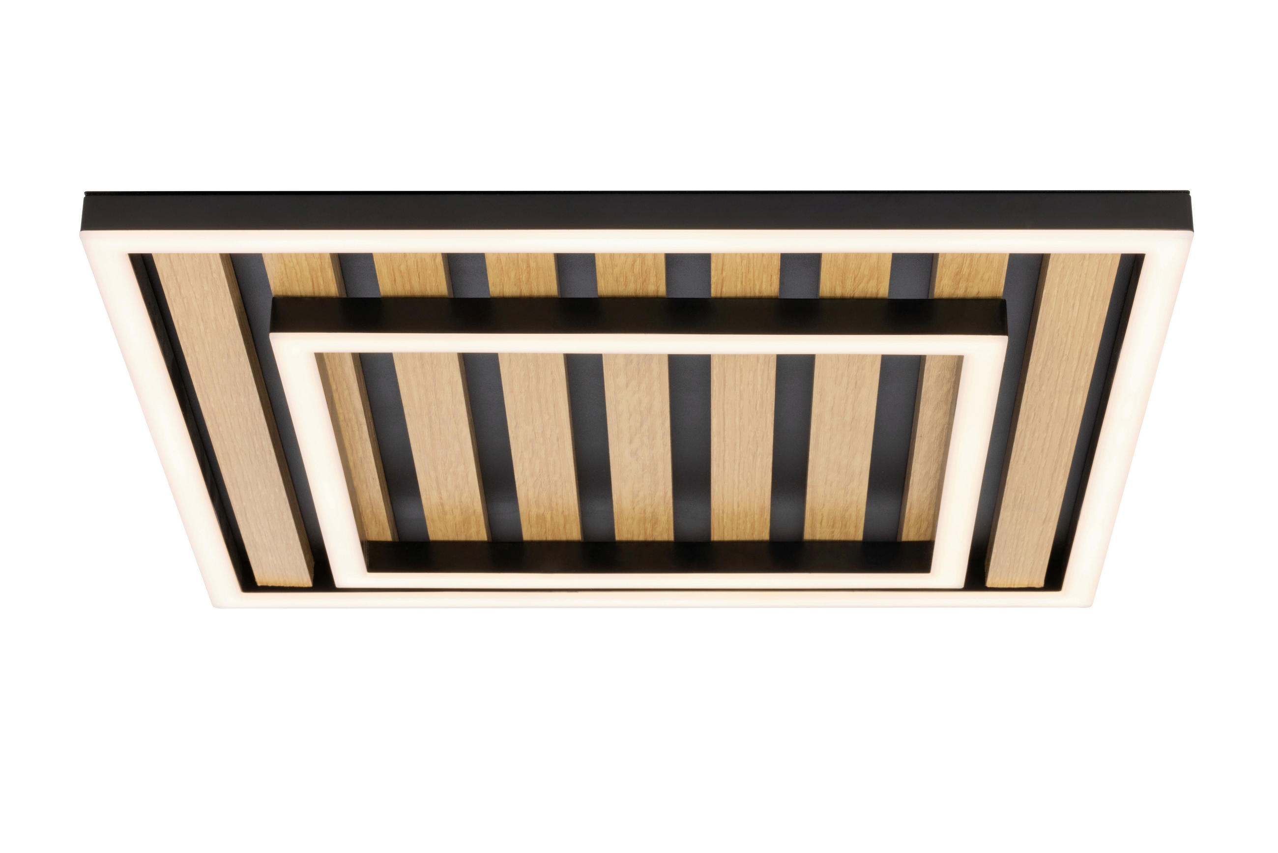 STROPNÍ LED SVÍTIDLO, 40/40/6 cm - černá, Design, kov/dřevo (40/40/6cm) - Novel