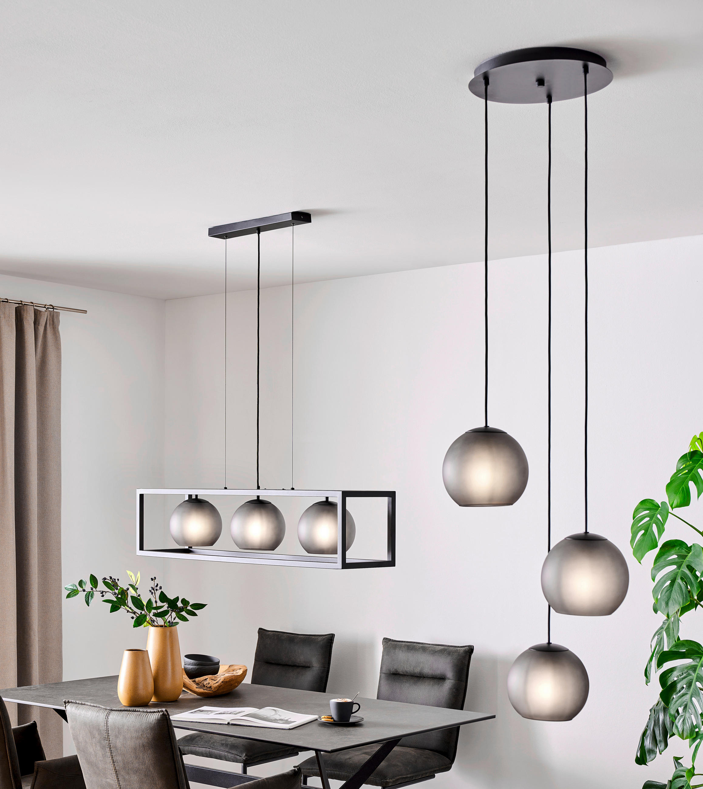 LAMPĂ SUSPENDATĂ 110/25/150 cm  - negru/gri, Design, sticlă/metal (110/25/150cm)