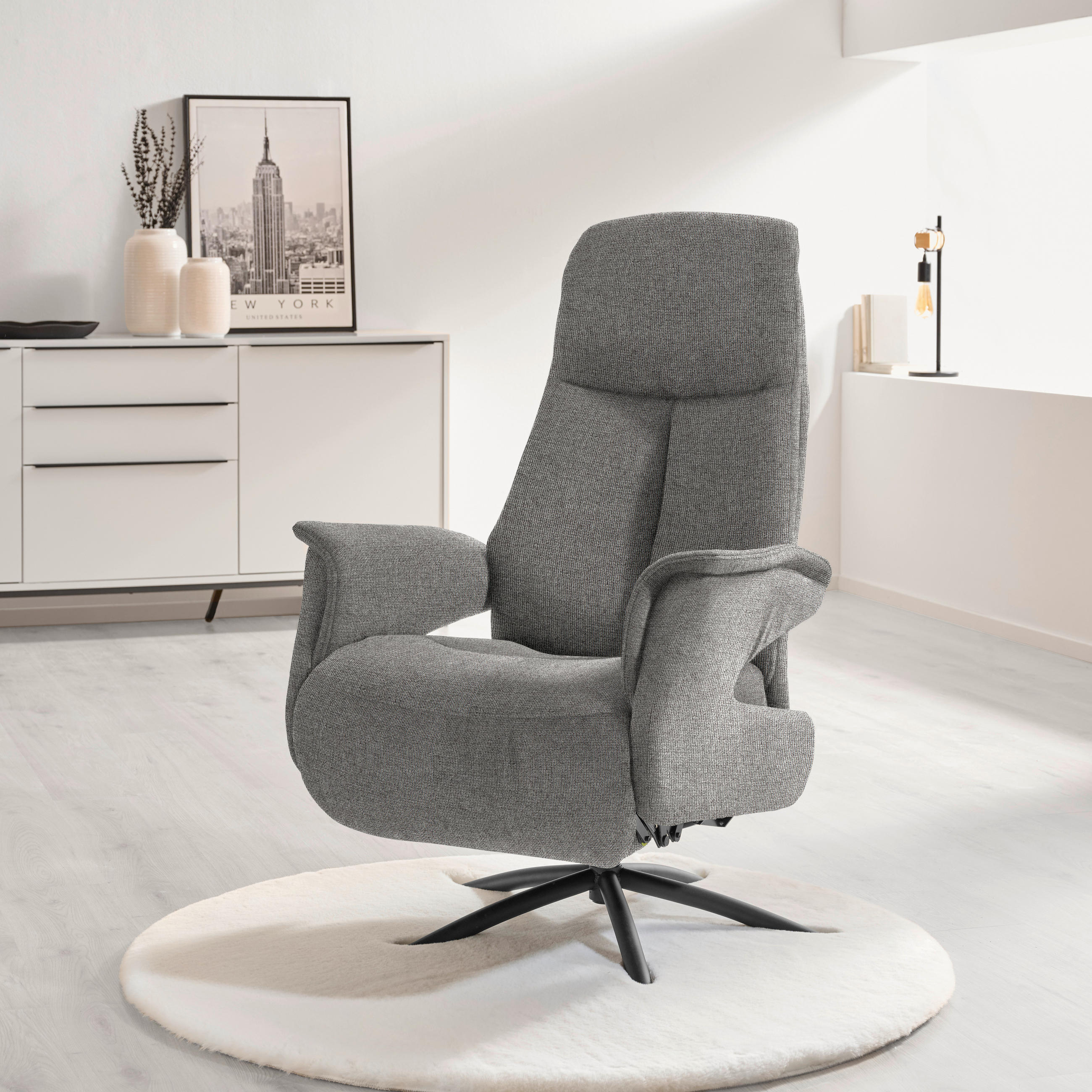 RELAXSESSEL Webstoff Relaxfunktion, Kopfteilverstellung    - Graubraun/Schwarz, Design, Textil/Metall (73/108/86cm) - Welnova