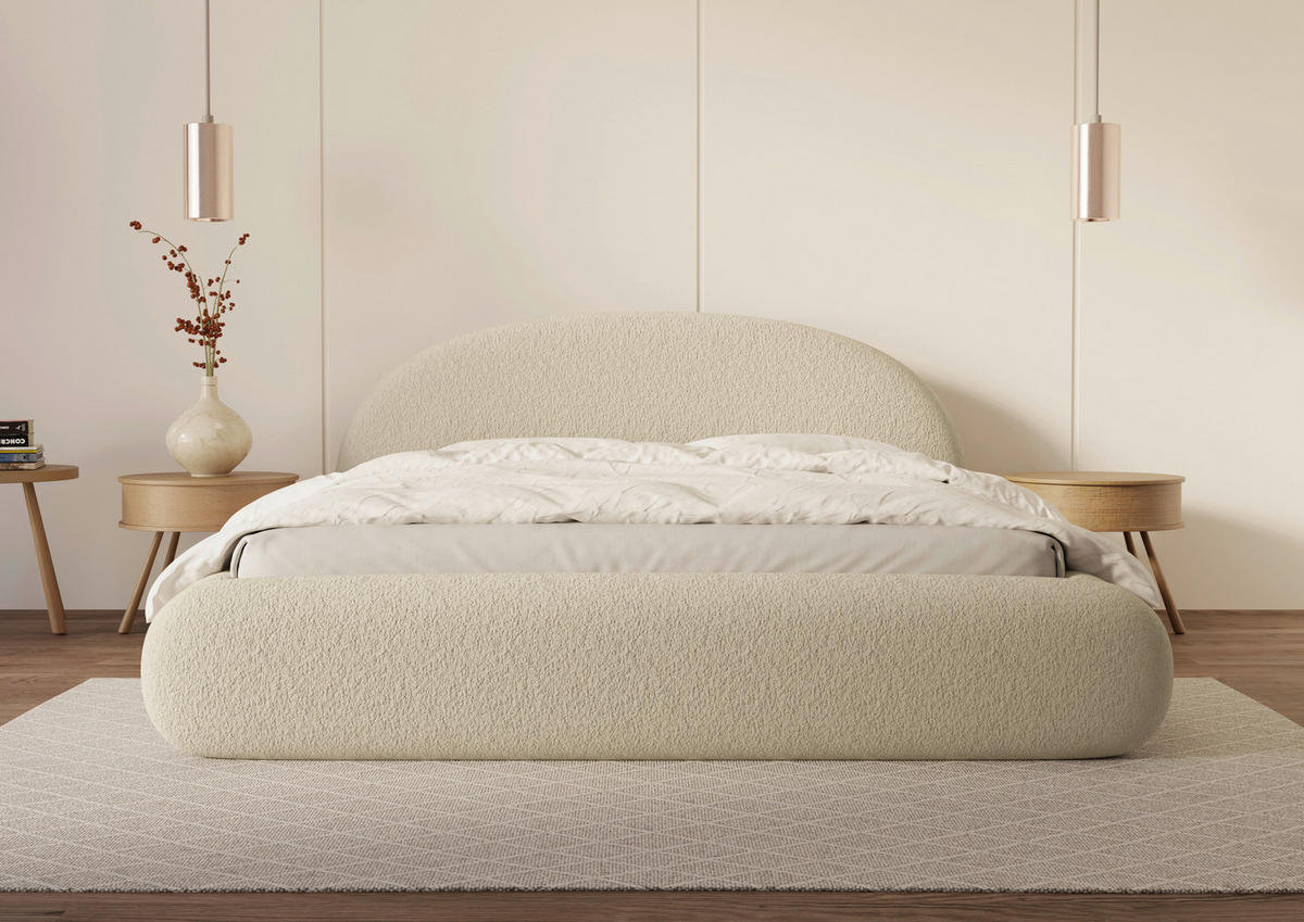 POLSTERBETT 160/200 cm,  in Beige, gepolstertes Kopfteil, Lattenrost, Bettkasten,  - Beige/Schwarz, Design, Holz/Textil (160/200cm) - Chameo