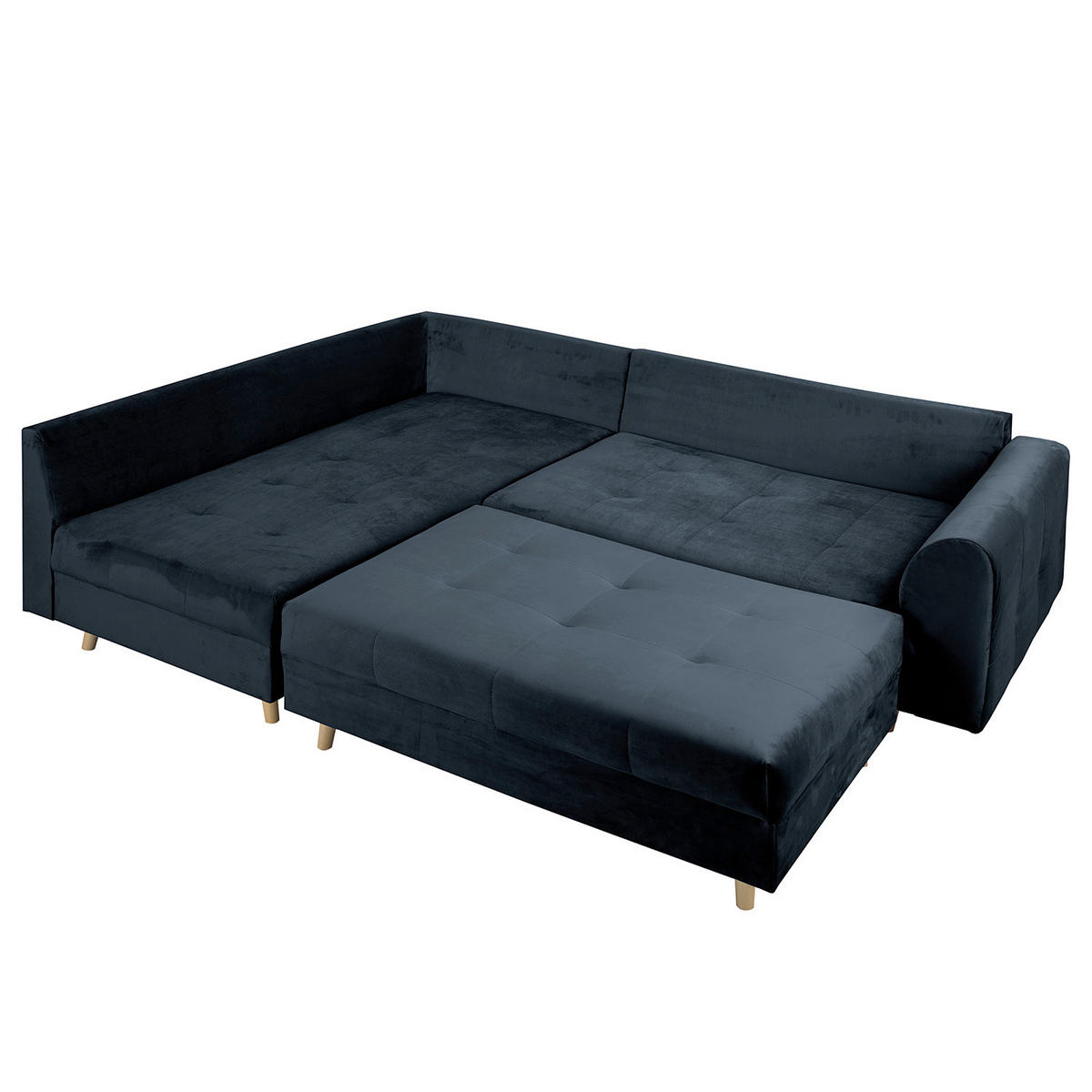 ECKSOFA inkl. Hocker Ariella Dunkelblau Samt Rückenkissen, Hocker  - Naturfarben/Dunkelblau, Design, Holz/Textil (161/231cm) - Livetastic