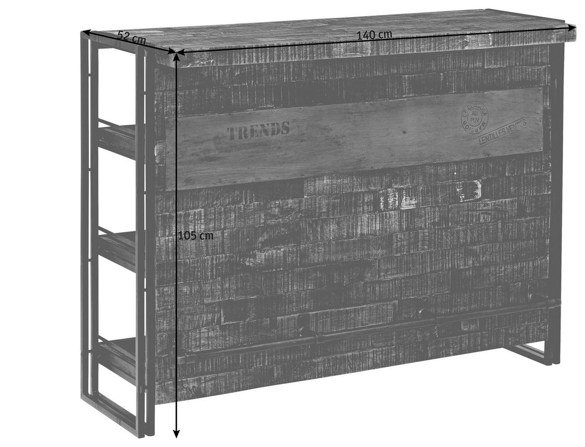 BAR Mangoholz massiv Braun, Schwarz  - Schwarz/Braun, Design, Holz/Metall (140/105/52cm)