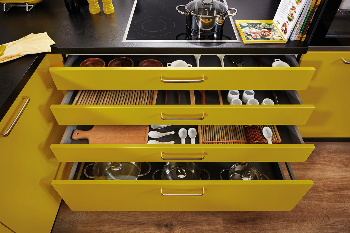 EINBAUKÜCHE SILVIA  - Currygelb, Design, Holzwerkstoff - Novel