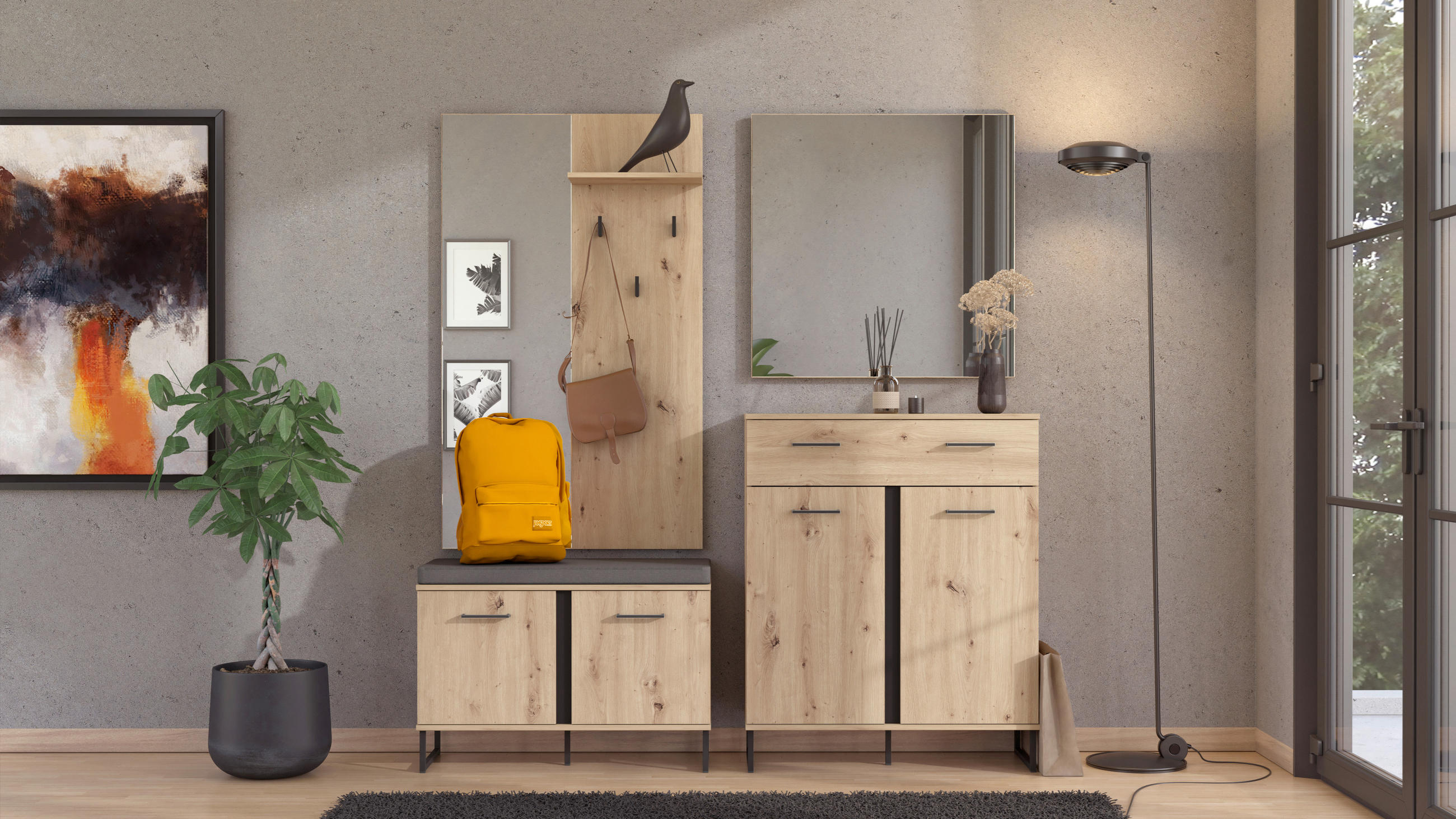 GARDEROBE 4-teilig  in 180/194,5/35 cm  - Schwarz/Eiche Artisan, Basics, Holzwerkstoff (180/194,5/35cm) - Carryhome