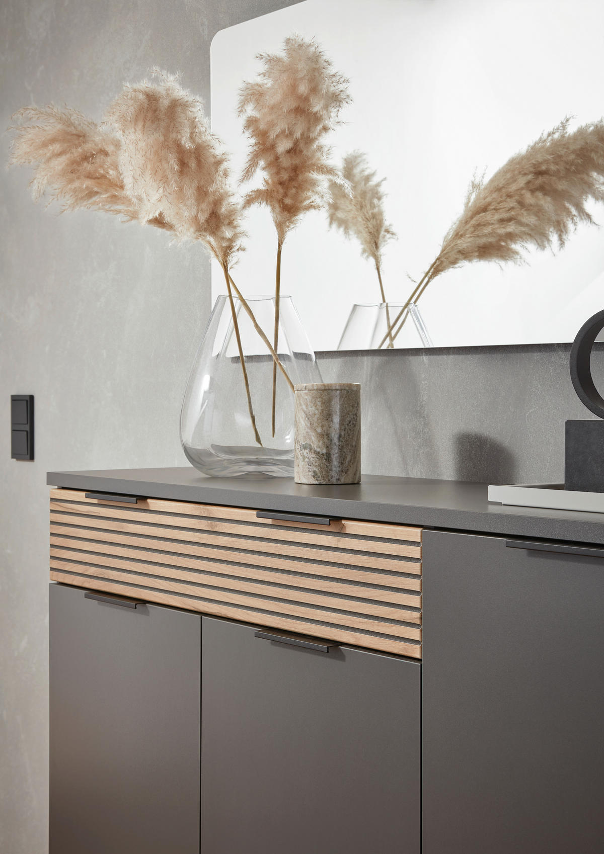 GARDEROBE 2-teilig  in 135/199/40 cm  - Eichefarben/Graphitfarben, Design, Holzwerkstoff (135/199/40cm) - Voleo