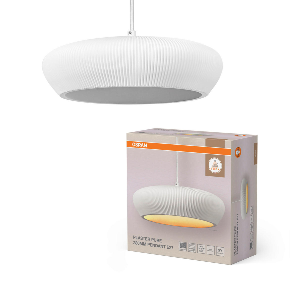HÄNGELEUCHTE 28.3/114 cm  - Weiß, Basics, Stein/Metall (28.3/114cm) - Osram