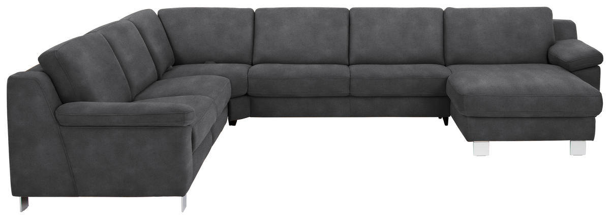 WOHNLANDSCHAFT in Mikrofaser Anthrazit  - Chromfarben/Anthrazit, Design, Textil/Metall (272/364cm) - Valdera