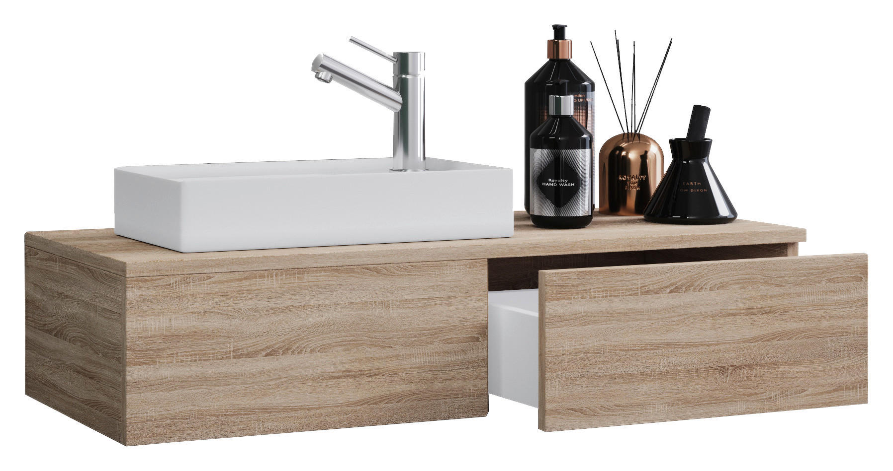 Waschbecken Mit Unterschrank Gudas 85 Cm, Sonoma Eiche