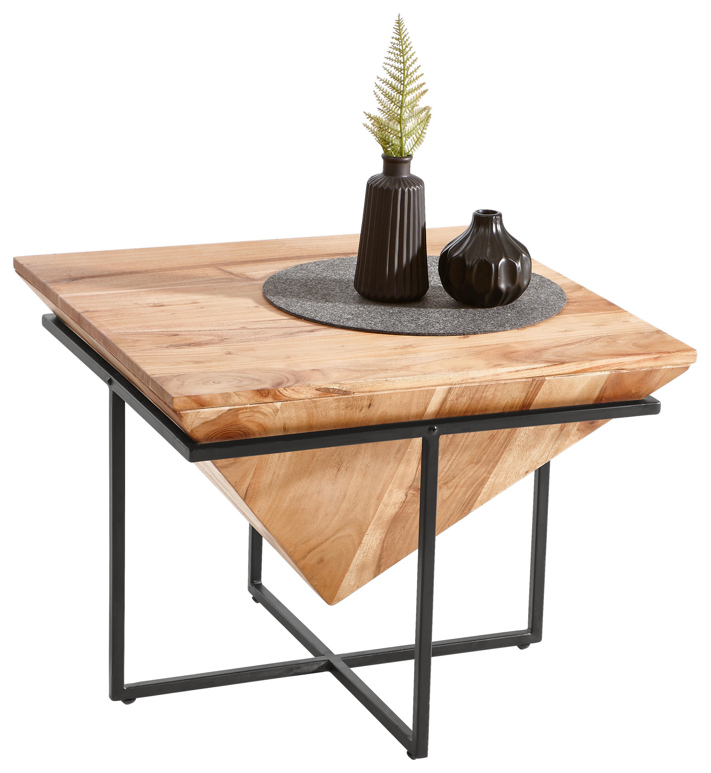 COUCHTISCH Akazie teilmassiv 60/60/45 cm quadratisch Naturfarben, Schwarz  - Schwarz/Naturfarben, LIFESTYLE, Holz/Metall (60/60/45cm) - Landscape