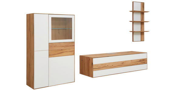 WOHNWAND  in Weiß, Eichefarben  341/205,5/54,2 cm  - Eichefarben/Weiß, Design, Glas/Holz (341/205,5/54,2cm) - Valnatura